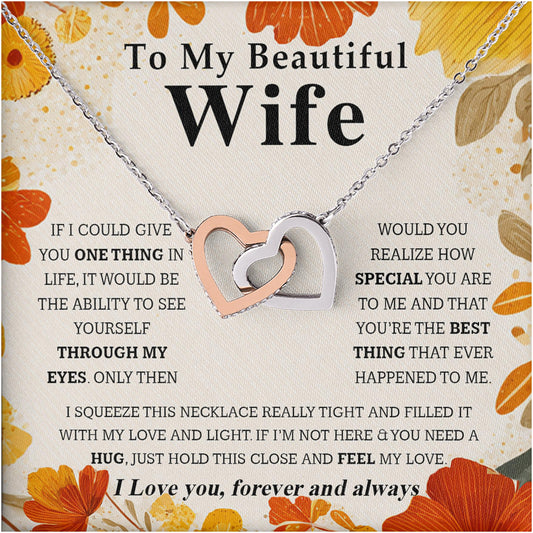 Netecom Personalized To My Beautiful Wife Necklace from Husband, Custom Message Card with Name, Interlocking Heart Jewelry Gift for Couple, Wedding, Birthday, Christmas