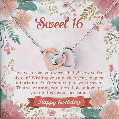 Netecom Personalized birthday necklace, custom flower card with name, interlocking heart jewelry gift for birthday celebration