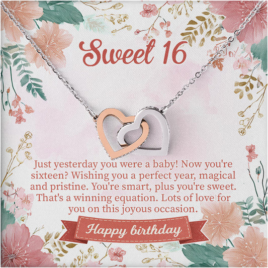 Netecom Personalized birthday necklace, custom flower card with name, interlocking heart jewelry gift for birthday celebration