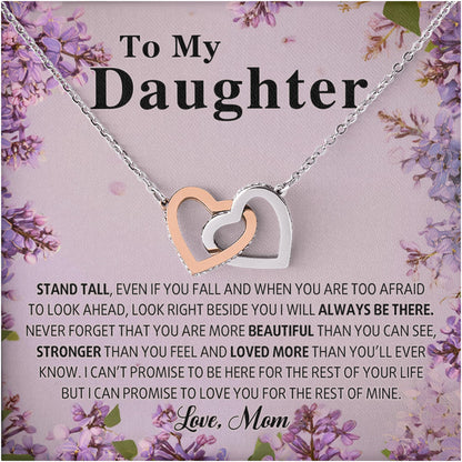 Netecom Personalized To My Daughter Necklace from Mom, Custom Message Card with Name, Flower Interlocking Heart Jewelry Gift for Birthday, Christmas