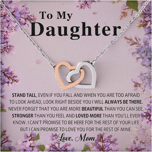 Netecom Personalized To My Daughter Necklace from Mom, Custom Message Card with Name, Flower Interlocking Heart Jewelry Gift for Birthday, Christmas