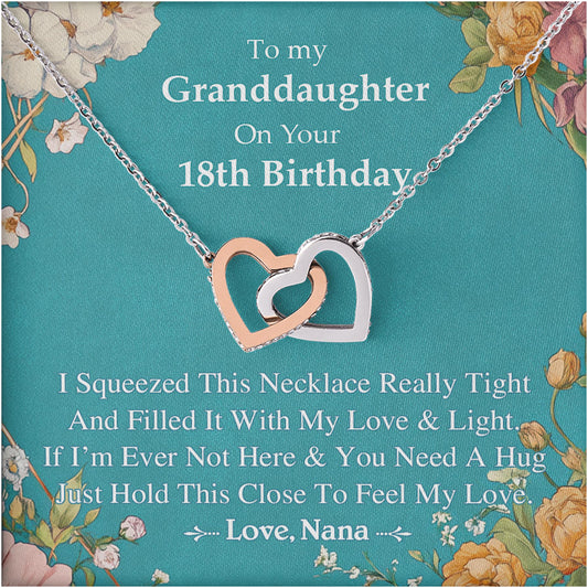 Netecom Personalized To My Granddaughter Necklace from Nana, Custom 18th Birthday Interlocking Hearts Necklace with Message Card and Gift Box, Gifts for Christmas, Birthday, Graduation