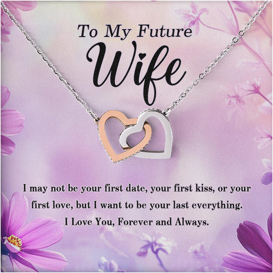 Netecom Personalized To My Future Wife Necklace from Fiancé, Custom Pink Message Card with Name, Flower Interlocking Heart Jewelry Gift for Couple, Wedding, Birthday, Christmas