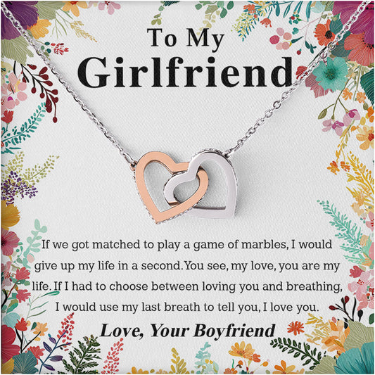 Netecom Personalized To My Girlfriend Necklace from Boyfriend, Custom Message Card with Name, Interlocking Heart Jewelry Gift for Couple, Birthday, Christmas