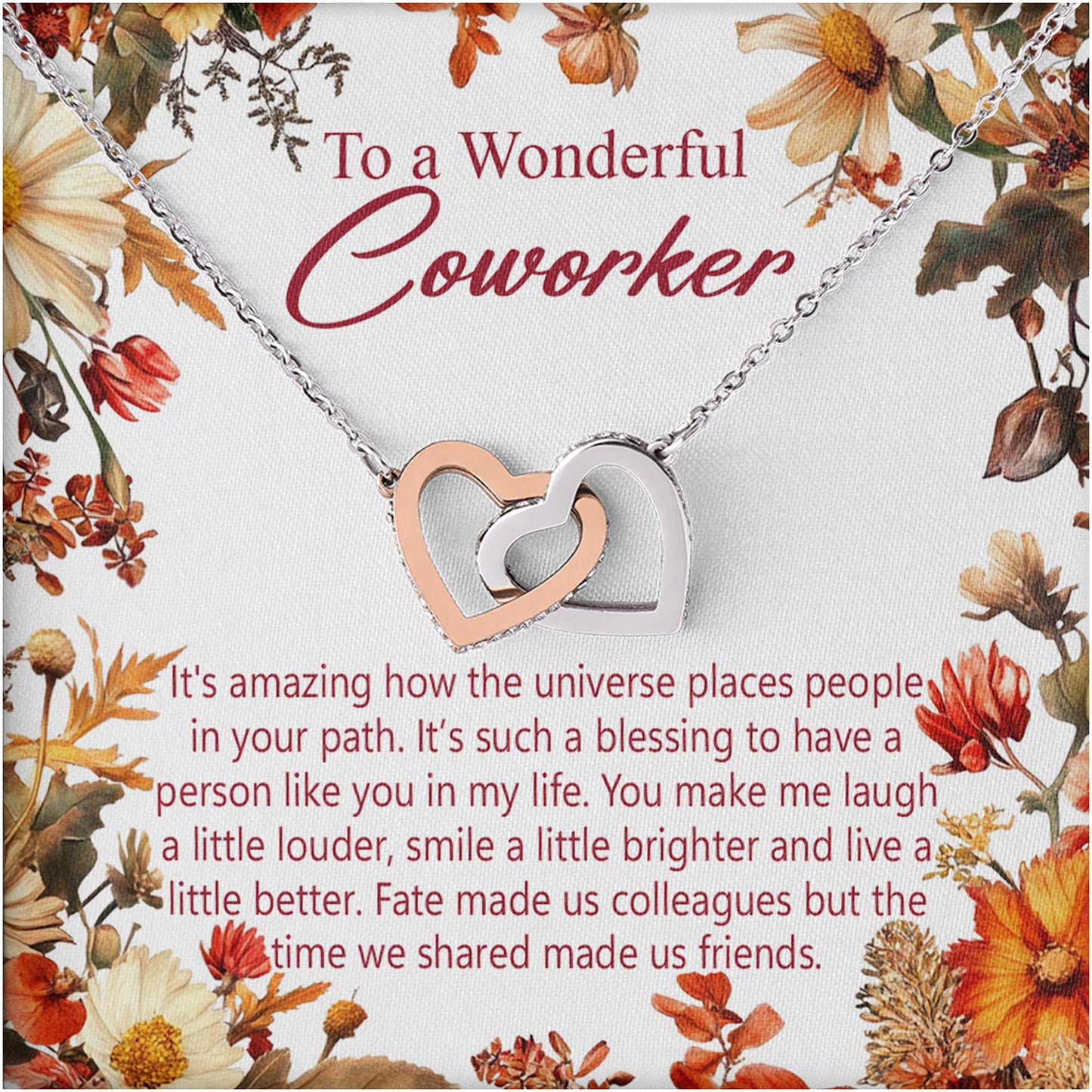 Netecom To A Wonderful Coworker Necklace, Message Card with Name, Interlocking Heart Jewelry Gift for Birthday, Christmas for Employee Teacher Friends Her Retirement