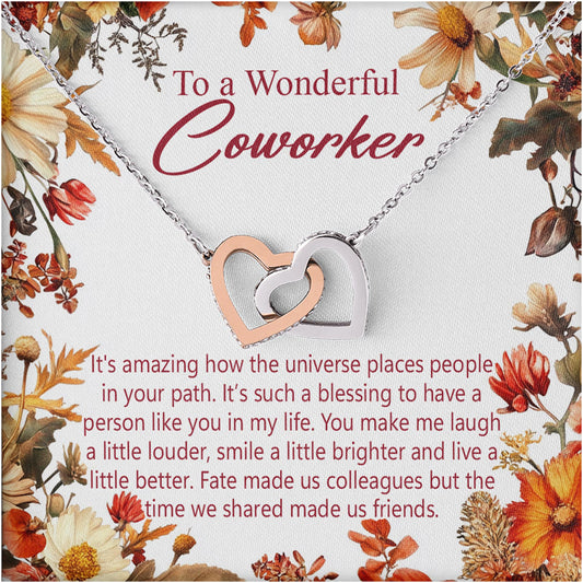 Netecom To A Wonderful Coworker Necklace, Message Card with Name, Interlocking Heart Jewelry Gift for Birthday, Christmas for Employee Teacher Friends Her Retirement