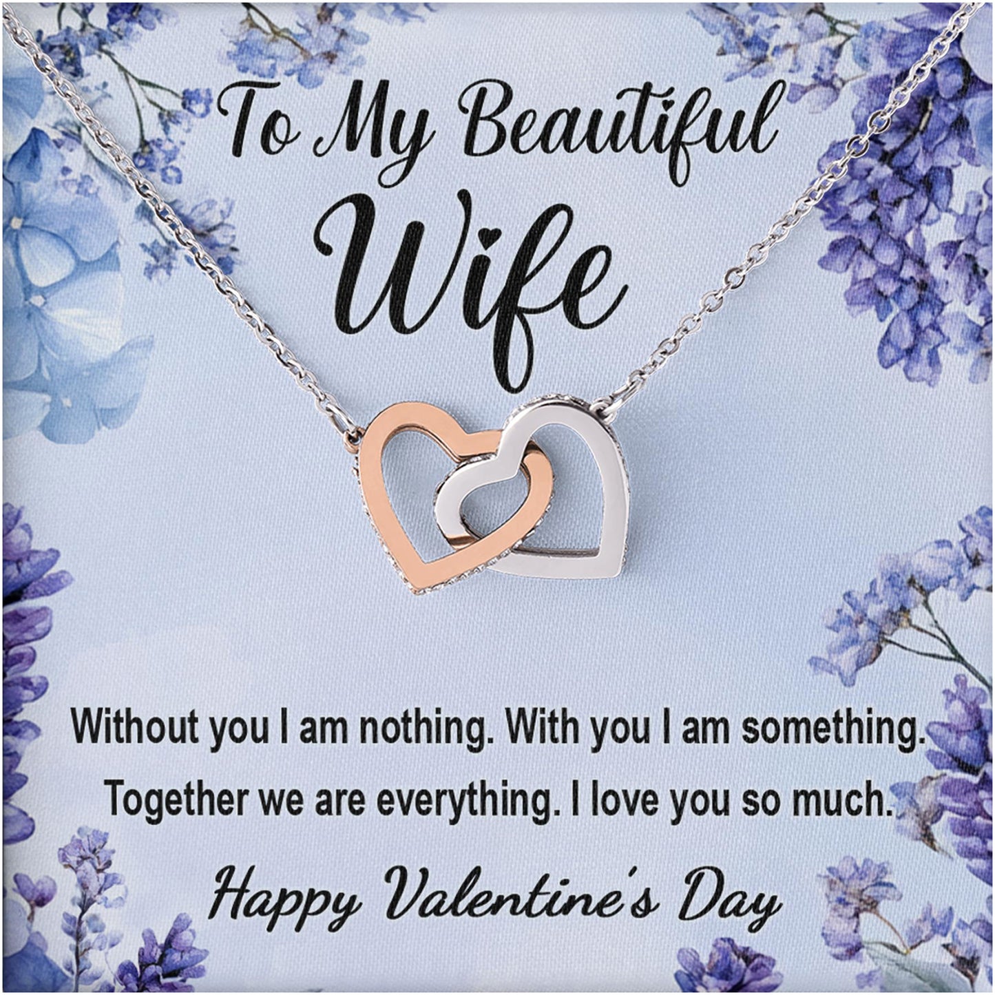 Netecom Personalized To My Beautiful Wife Necklace from Husband, Custom Message Card with Name, Interlocking Heart Jewelry Gift for Valentine’s Day, Birthday, Christmas