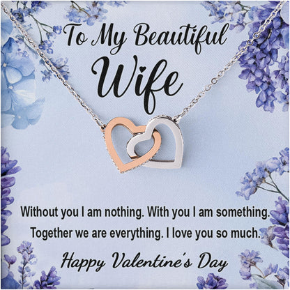 Netecom Personalized To My Beautiful Wife Necklace from Husband, Custom Message Card with Name, Interlocking Heart Jewelry Gift for Valentine’s Day, Birthday, Christmas