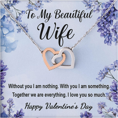 Netecom Personalized To My Beautiful Wife Necklace from Husband, Custom Message Card with Name, Interlocking Heart Jewelry Gift for Valentine’s Day, Birthday, Christmas