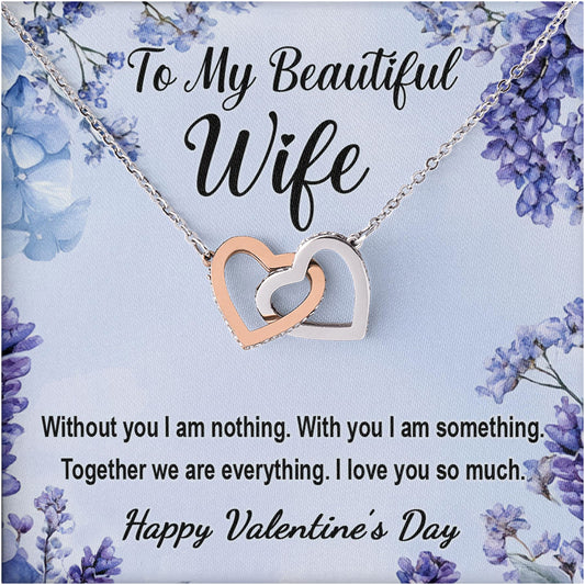 Netecom Personalized To My Beautiful Wife Necklace from Husband, Custom Message Card with Name, Interlocking Heart Jewelry Gift for Valentine’s Day, Birthday, Christmas