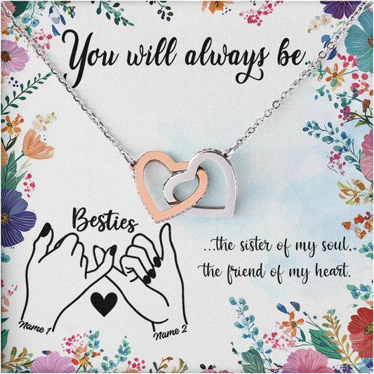 Netecom Personalized To My Sister Necklace from Sister, Custom Message Card with Name, You Will Always Be Besties Interlocking Heart Jewelry Gift for Birthday, Christmas