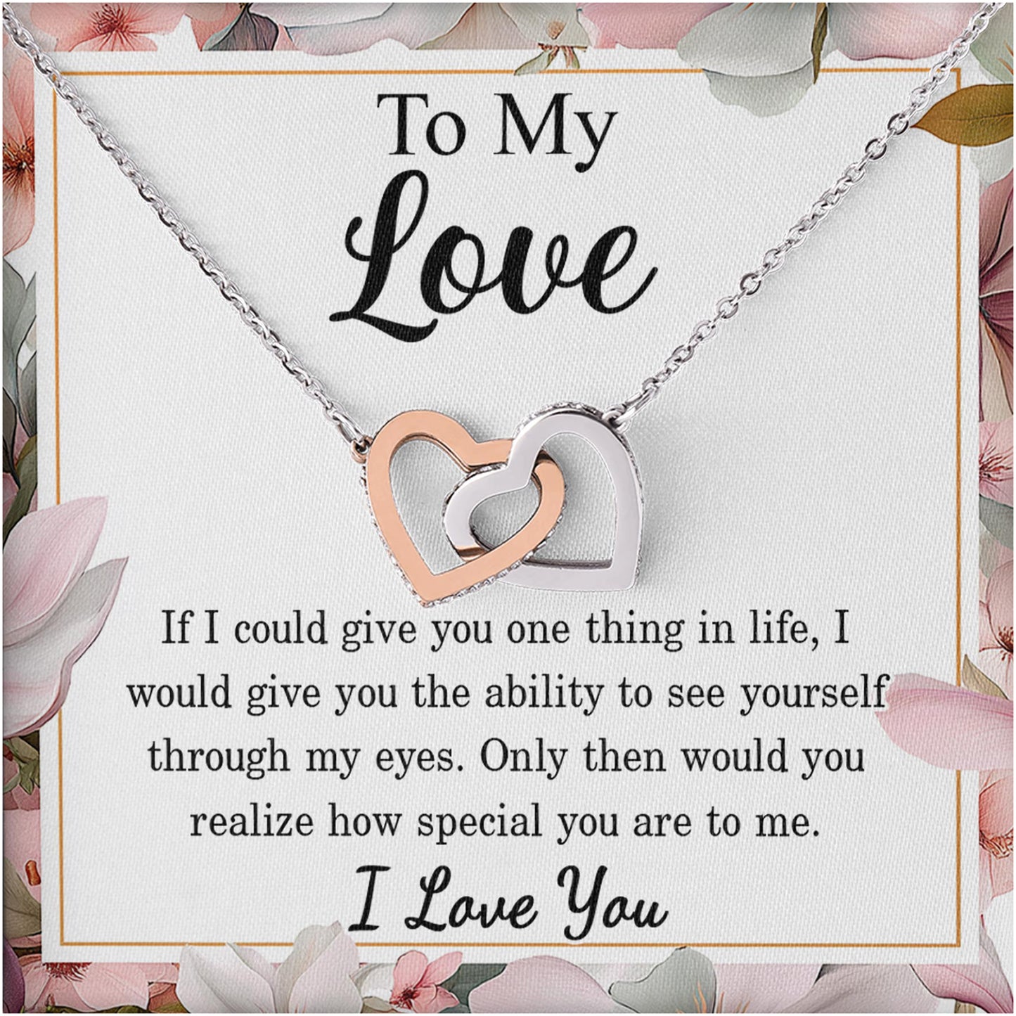 Netecom Personalized To My Wife Necklace from Husband, Custom Message Card with Name, Interlocking Heart Jewelry Gift for Birthday, Christmas, Couple