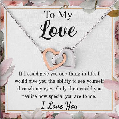 Netecom Personalized To My Wife Necklace from Husband, Custom Message Card with Name, Interlocking Heart Jewelry Gift for Birthday, Christmas, Couple