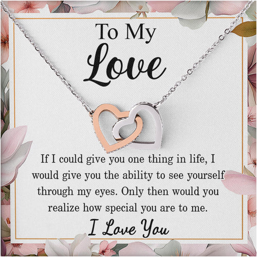 Netecom Personalized To My Wife Necklace from Husband, Custom Message Card with Name, Interlocking Heart Jewelry Gift for Birthday, Christmas, Couple
