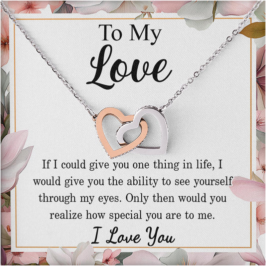 Netecom Personalized To My Wife Necklace from Husband, Custom Message Card with Name, Interlocking Heart Jewelry Gift for Birthday, Christmas, Couple