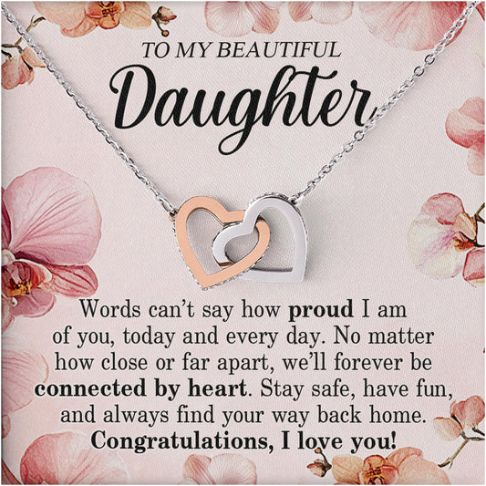 Netecom Personalized To My Daughter Necklace from Mom Dad, Custom Message Card with Name, We'll Forever be Connected by Heart Interlocking Heart Jewelry Gift for Birthday, Christmas