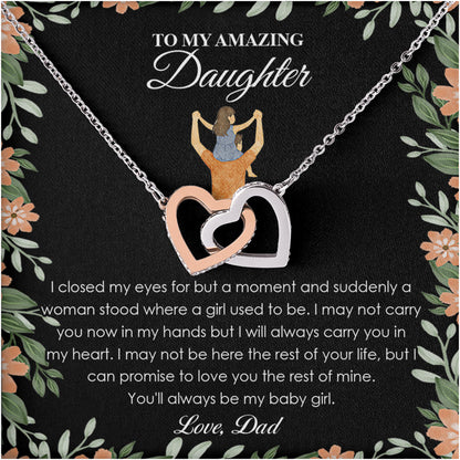 Netecom Personalized To My Daughter Necklace from Dad, Interlocking Hearts Jewelry with Black Floral Card, Birthday, Graduation, Christmas Gift for Daughter from Father