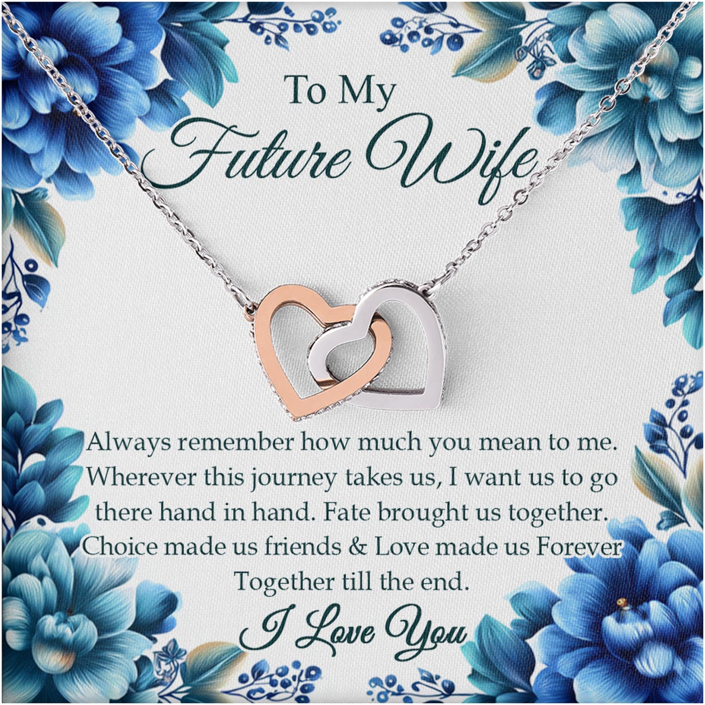 Netecom  Personalized To My Future Wife Necklace from Fiance, Custom Message Card with Name, Interlocking Heart Jewelry Gift for Wedding, Anniversary, Birthday, Christmas