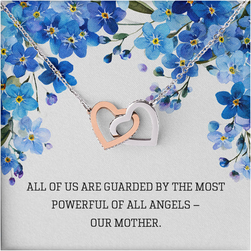 Netecom Personalized To My Our Mother Necklace From Daughter Son, Custom Message Card with Name, Blue Flowers Interlocking Heart Jewelry Gift for Birthday, Christmas