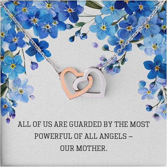 Netecom Personalized To My Our Mother Necklace From Daughter Son, Custom Message Card with Name, Blue Flowers Interlocking Heart Jewelry Gift for Birthday, Christmas