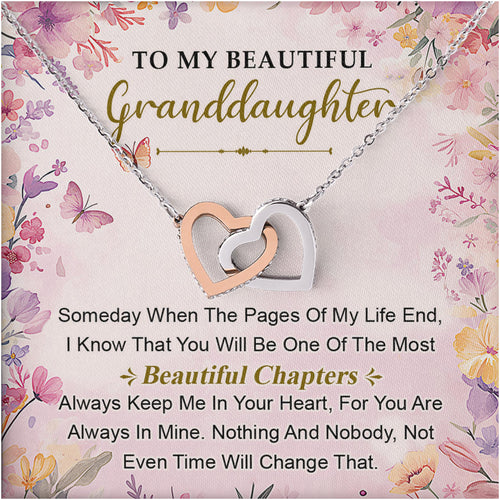 Netecom Personalized To My Granddaughter Necklace, Interlocking Hearts Jewelry with Butterfly Floral Card, Birthday, Graduation, Christmas Gift from Grandparents