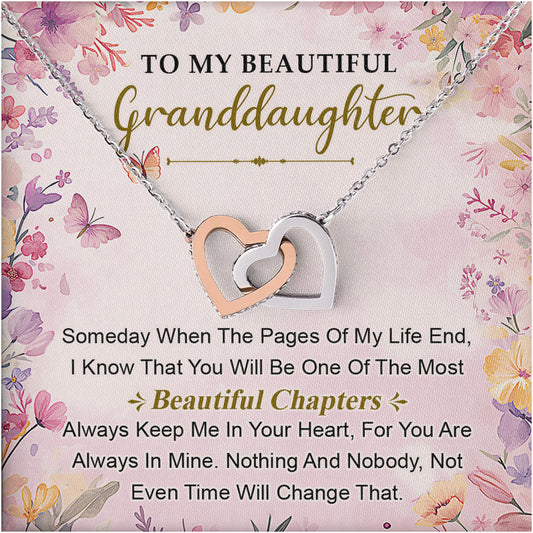 Netecom Personalized To My Granddaughter Necklace, Interlocking Hearts Jewelry with Butterfly Floral Card, Birthday, Graduation, Christmas Gift from Grandparents