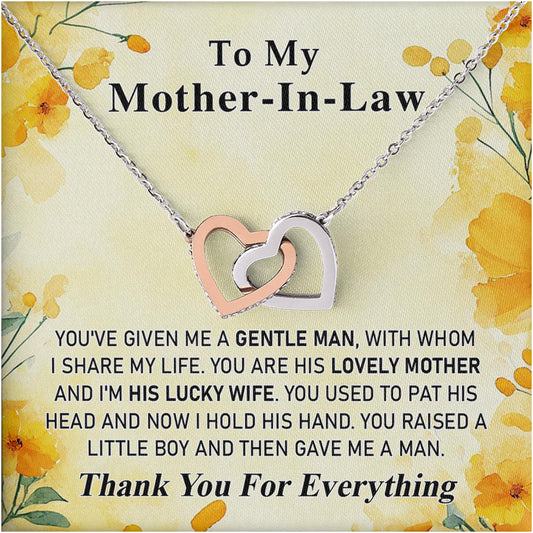 Netecom Personalized To My Mother-in-Law Necklace, Interlocking Hearts Jewelry with Floral Card, Wedding, Birthday, Christmas Gift from Daughter-in-Law