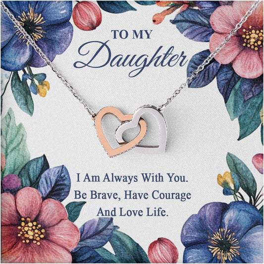 Netecom Personalized To My Daughter Necklace from Mom Dad Parents, Custom Message Card with Name, Interlocking Heart Jewelry Gift for Birthday, Christmas
