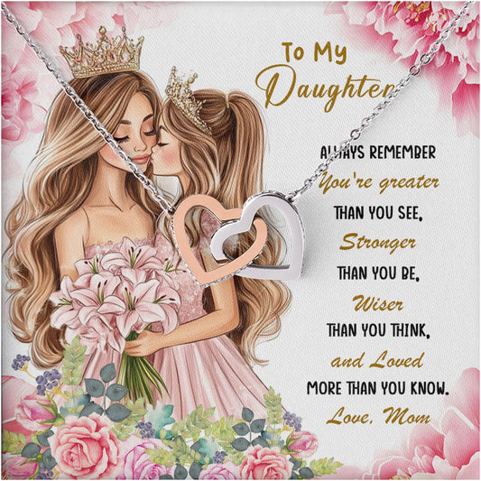 Netecom Personalized To My Daughter Necklace from Mom, Interlocking Hearts Jewelry with Floral Card, Birthday, Graduation, Christmas Gift