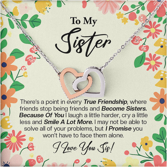 Netecom Personalized To My Sister Necklace, Interlocking Heart Jewelry with Custom Floral Card, Birthday, Christmas, Graduation Gift for Sister from Sister