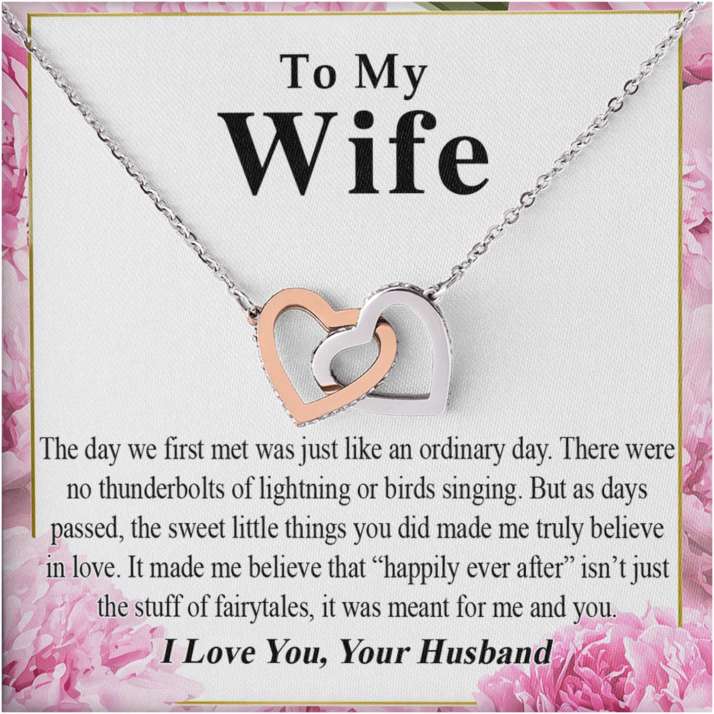 Netecom Personalized To My Wife Necklace from Husband, Custom Message Card with Name, Interlocking Heart Jewelry Gift for Birthday, Christmas