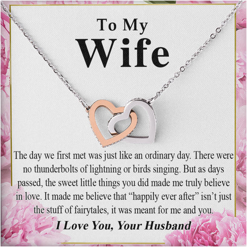 Netecom Personalized To My Wife Necklace from Husband, Custom Message Card with Name, Interlocking Heart Jewelry Gift for Birthday, Christmas