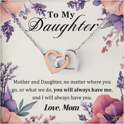 Netecom Personalized To My Daughter Necklace from Mom, Custom Message Card with Name, Remember That You Are Angel Interlocking Heart Jewelry Gift for Birthday, Christmas