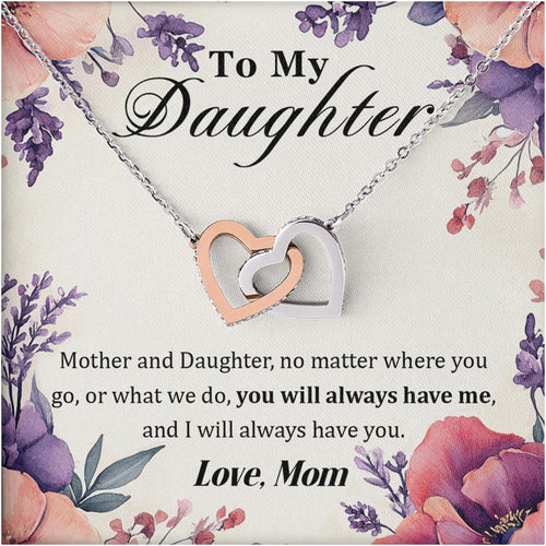 Netecom Personalized To My Daughter Necklace from Mom, Custom Message Card with Name, Remember That You Are Angel Interlocking Heart Jewelry Gift for Birthday, Christmas