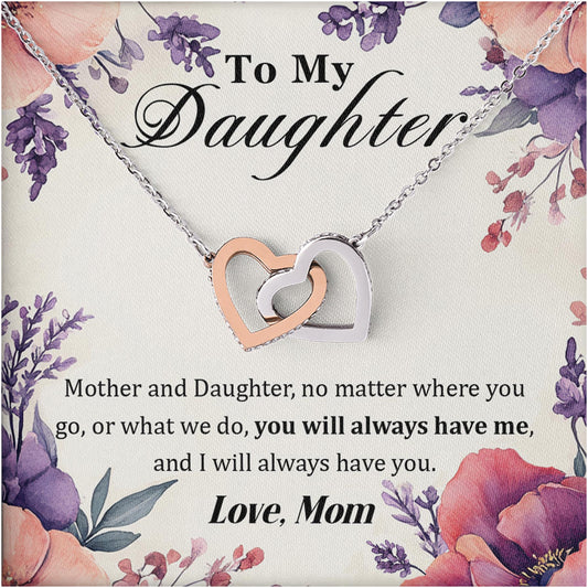 Netecom Personalized To My Daughter Necklace from Mom, Custom Message Card with Name, Remember That You Are Angel Interlocking Heart Jewelry Gift for Birthday, Christmas