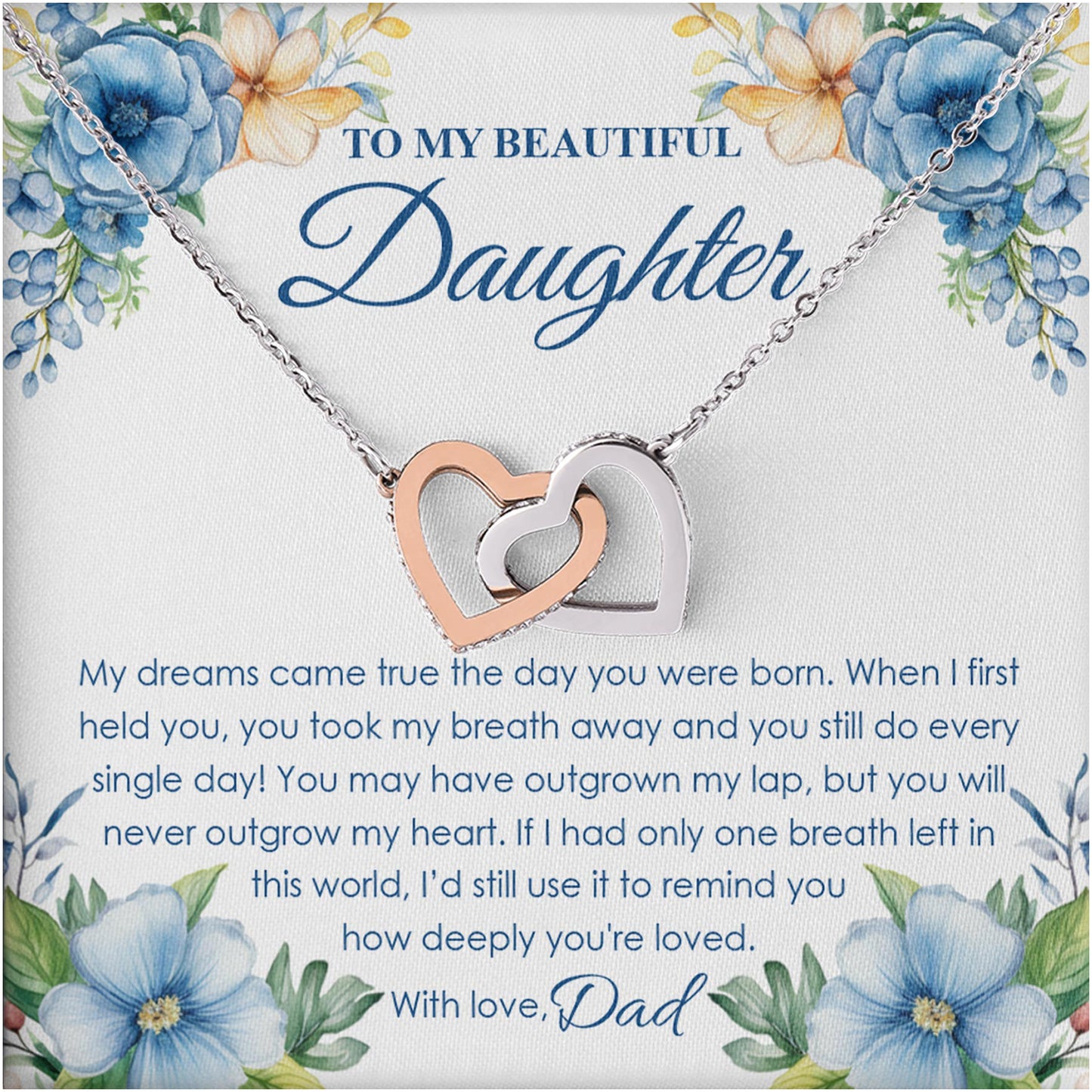 Netecom Personalized Father to Daughter Necklace – Interlocking Hearts Jewelry with Sentimental Quote Card, Birthday, Graduation, Christmas Gift from Dad