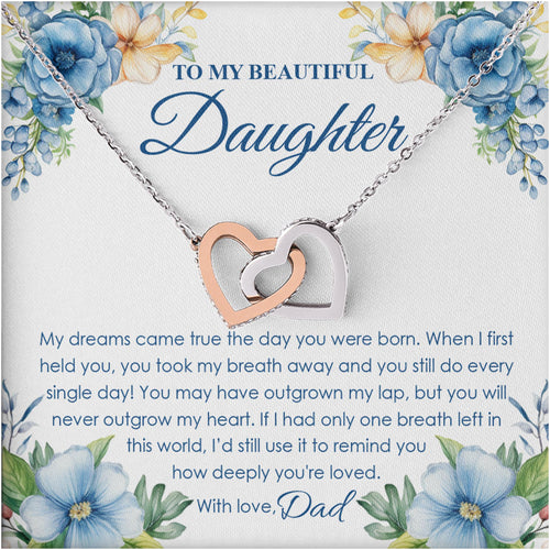 Netecom Personalized Father to Daughter Necklace – Interlocking Hearts Jewelry with Sentimental Quote Card, Birthday, Graduation, Christmas Gift from Dad