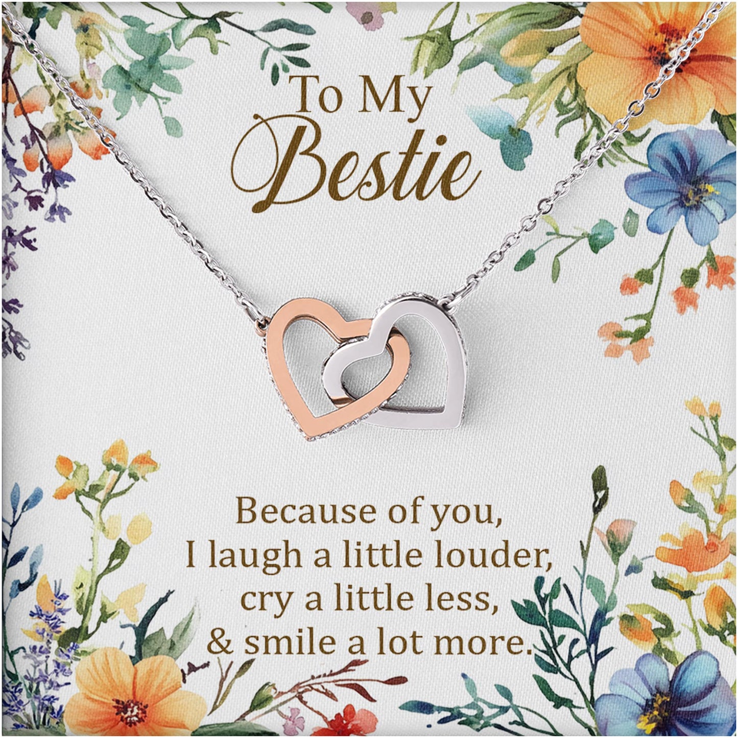 Netecom Personalized To My Bestie Necklace from Best Friend, Custom Message Card with Name, Interlocking Heart Jewelry Gift for Birthday, Christmas