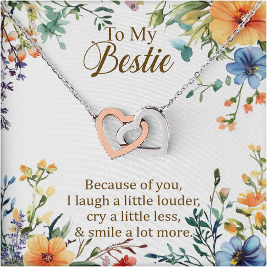 Netecom Personalized To My Bestie Necklace from Best Friend, Custom Message Card with Name, Interlocking Heart Jewelry Gift for Birthday, Christmas