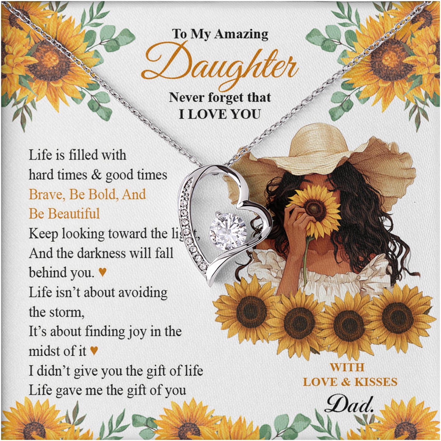Netecom Personalized Father to Daughter Necklace – Heart-Shaped Pendant with Sentimental Quote Card, Birthday, Graduation, Christmas Gift from Dad