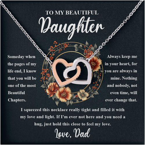 Netecom Personalized To My Beautiful Daughter Necklace from Dad, Custom Message Card with Name, Interlocking Heart Jewelry Gift for Birthday, Christmas