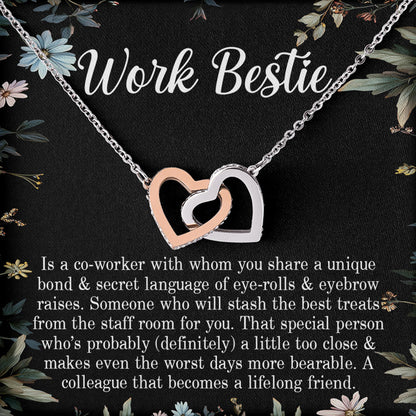 Netecom To My Best Friend Necklace from Bestie, Custom Message Card with Name, Work Bestie Interlocking Heart Jewelry Gift for Christmas, Birthday