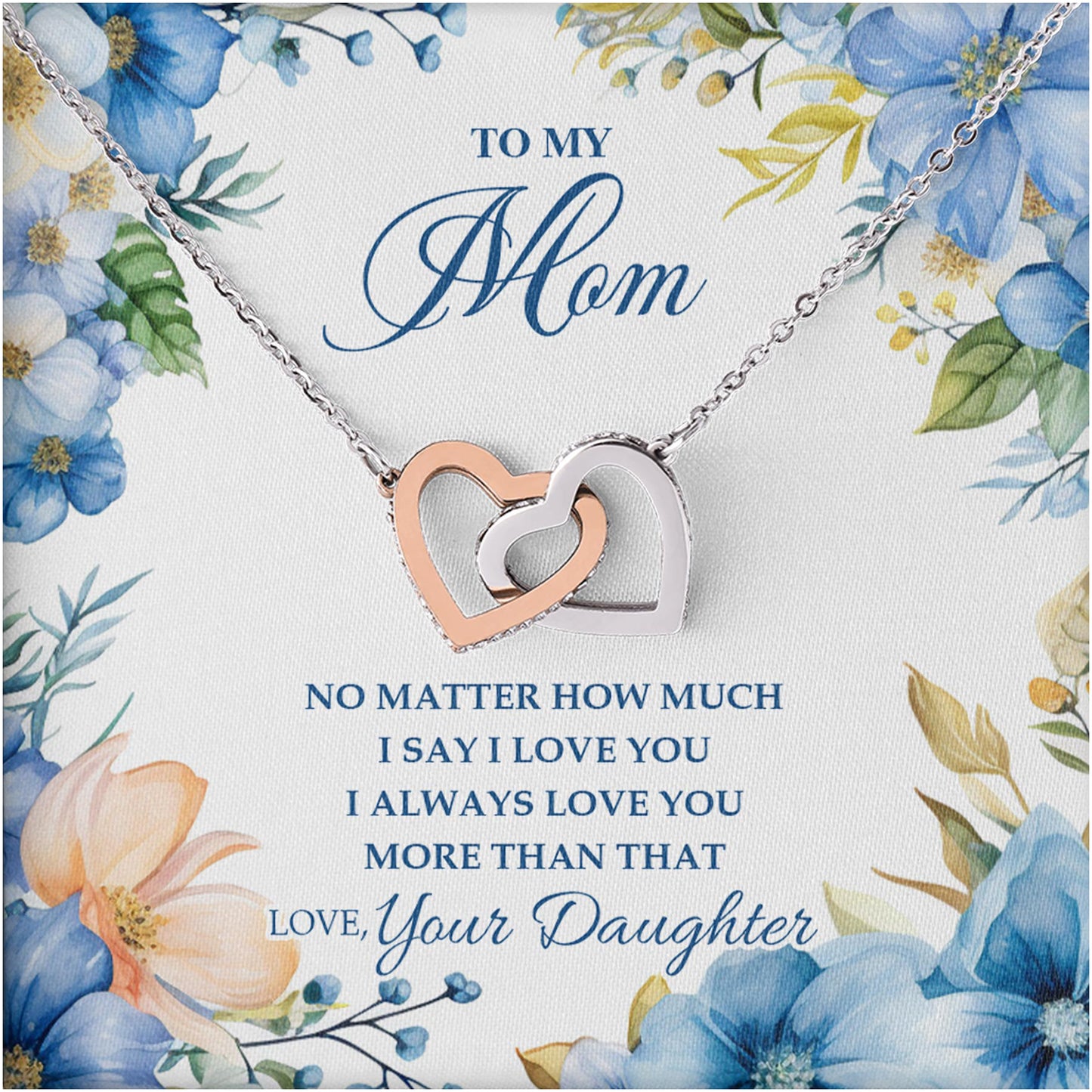 Netecom Personalized Daughter to Mother Necklace – Interlocking Hearts Jewelry with Loving Quote Card, Birthday, Mother’s Day, Christmas Gift from Daughter