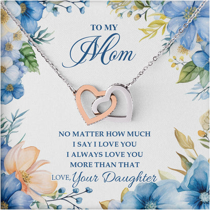 Netecom Personalized Daughter to Mother Necklace – Interlocking Hearts Jewelry with Loving Quote Card, Birthday, Mother’s Day, Christmas Gift from Daughter