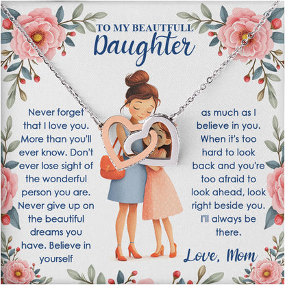 Netecom Personalized To My Beautiful Daughter Necklace from Mom, Custom Message Card with Name, Interlocking Heart Jewelry Gift for Birthday, Christmas