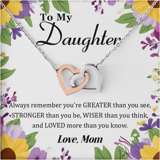 Netecom Personalized To My Daughter Necklace from Mom, Interlocking Hearts Jewelry with Floral Card, Birthday, Graduation, Christmas Gift