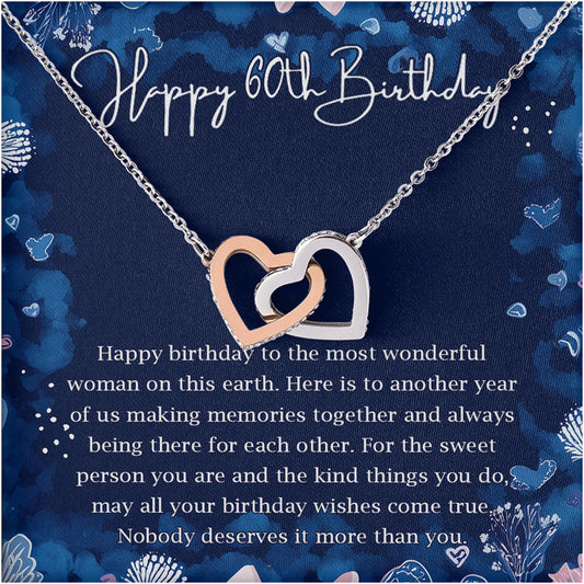 Netecom Personalized Birthday Necklace, Interlocking Heart Jewelry Gift with Custom Floral Card for Women, Elegant Milestone Birthday Present