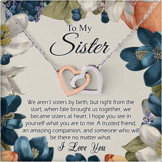 Netecom Personalized To My Sister Necklace, Interlocking Hearts Jewelry with Floral Card, Birthday, Christmas, Friendship Gift for Sisters by Heart