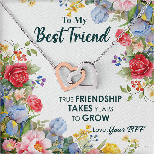 Netecom Personalized To My Best Friend Necklace, Interlocking Hearts Jewelry with Floral Card, Birthday, Christmas, Friendship Gift for BFF