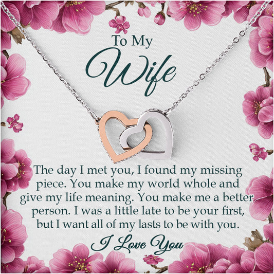 Netecom Personalized To My Wife Necklace from Husband, Interlocking Hearts Jewelry with Floral Card, Romantic Birthday, Anniversary, Christmas Gift